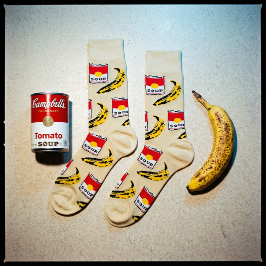 Banana Soup Can Pop Art Unisex Crew Socks | Large or Men's Museum Gift Shop Socks for Art Lovers