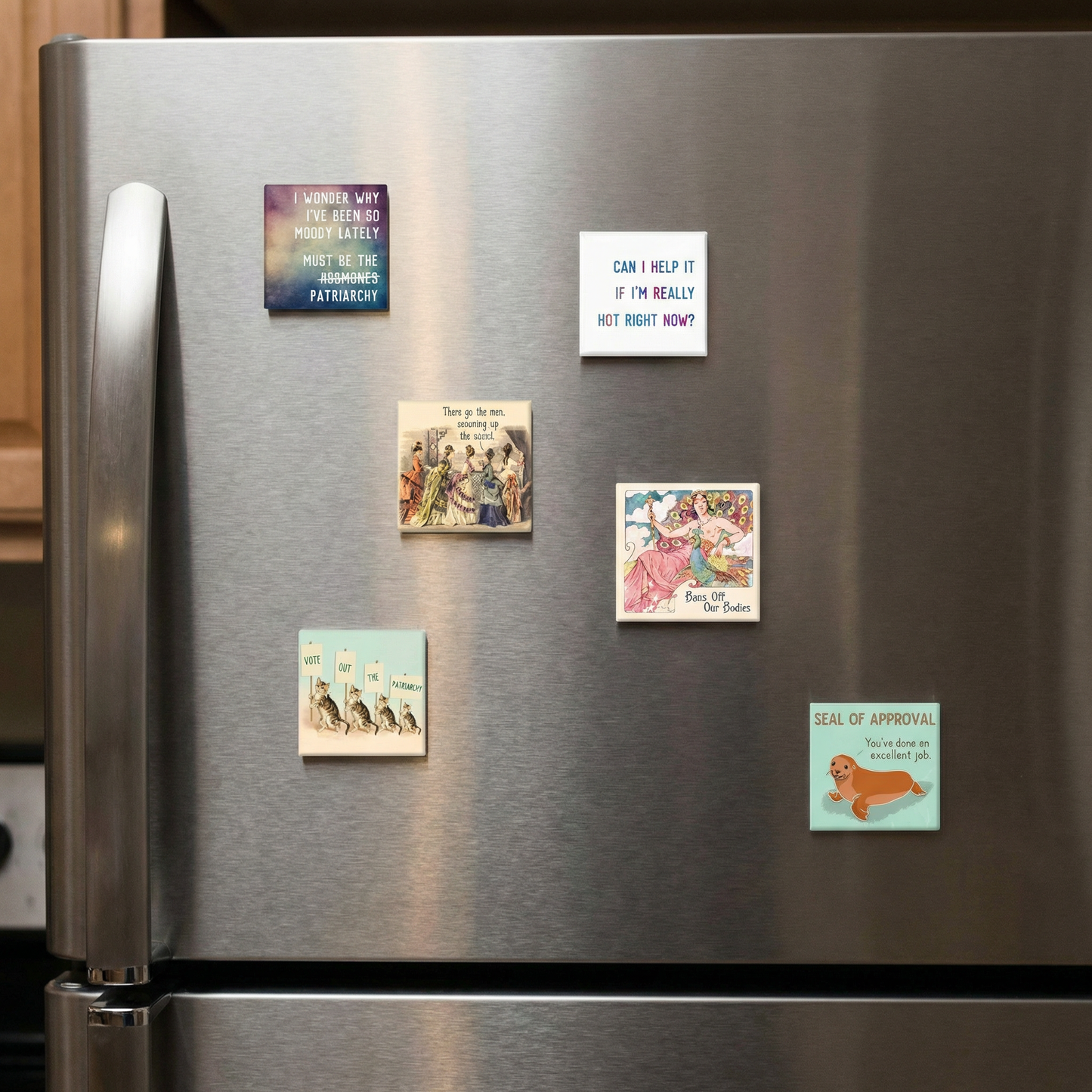 Vote Out the Patriarchy Cat Magnet | Feminist Vintage Cat Fridge Magnet | Cute Feminism Gift for Mom, Sister, Friend