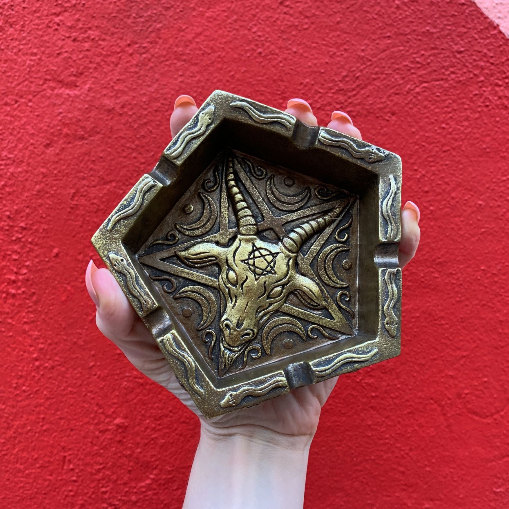 Baphomet Ashtray | Hand Painted Ash Bin | 5"