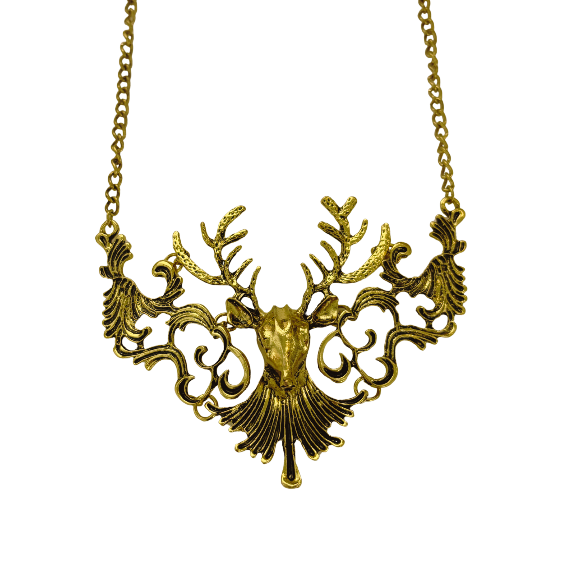 Baroque Reindeer Statement Necklace | 4" Bold Pendant