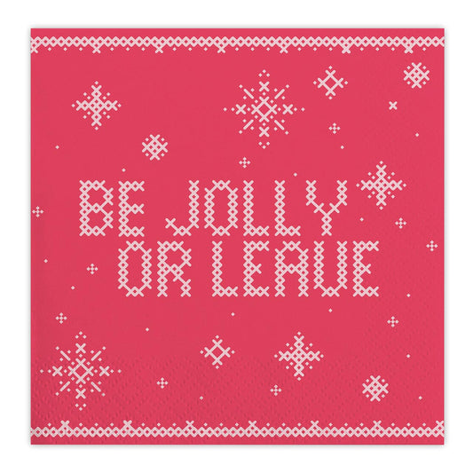 Be Jolly or Leave Christmas Beverage Napkins | Cocktail Beverage Party Napkin | 5" Square