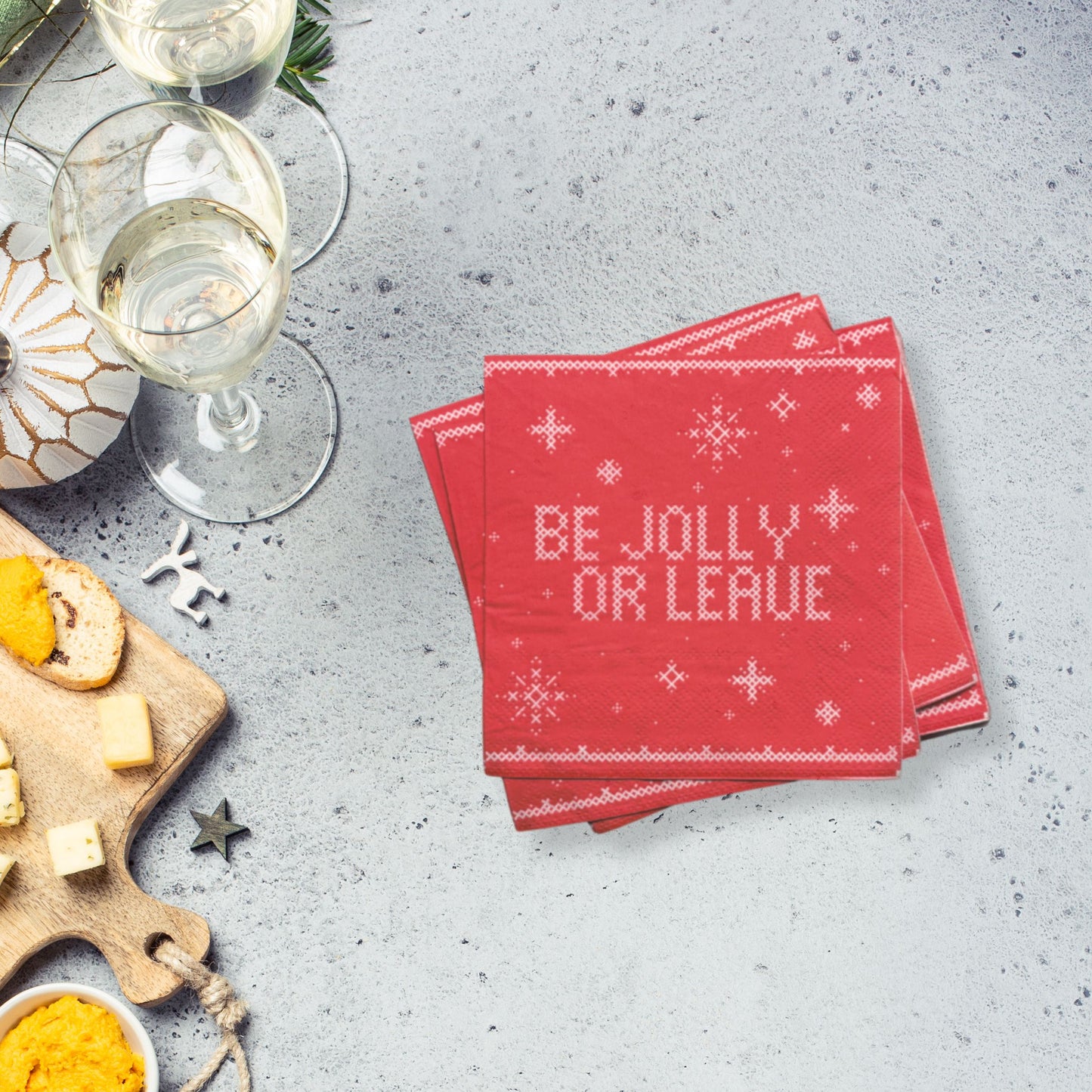 Be Jolly or Leave Christmas Beverage Napkins | Cross Stitch Pattern Cocktail Beverage Party Napkin | 5" Square