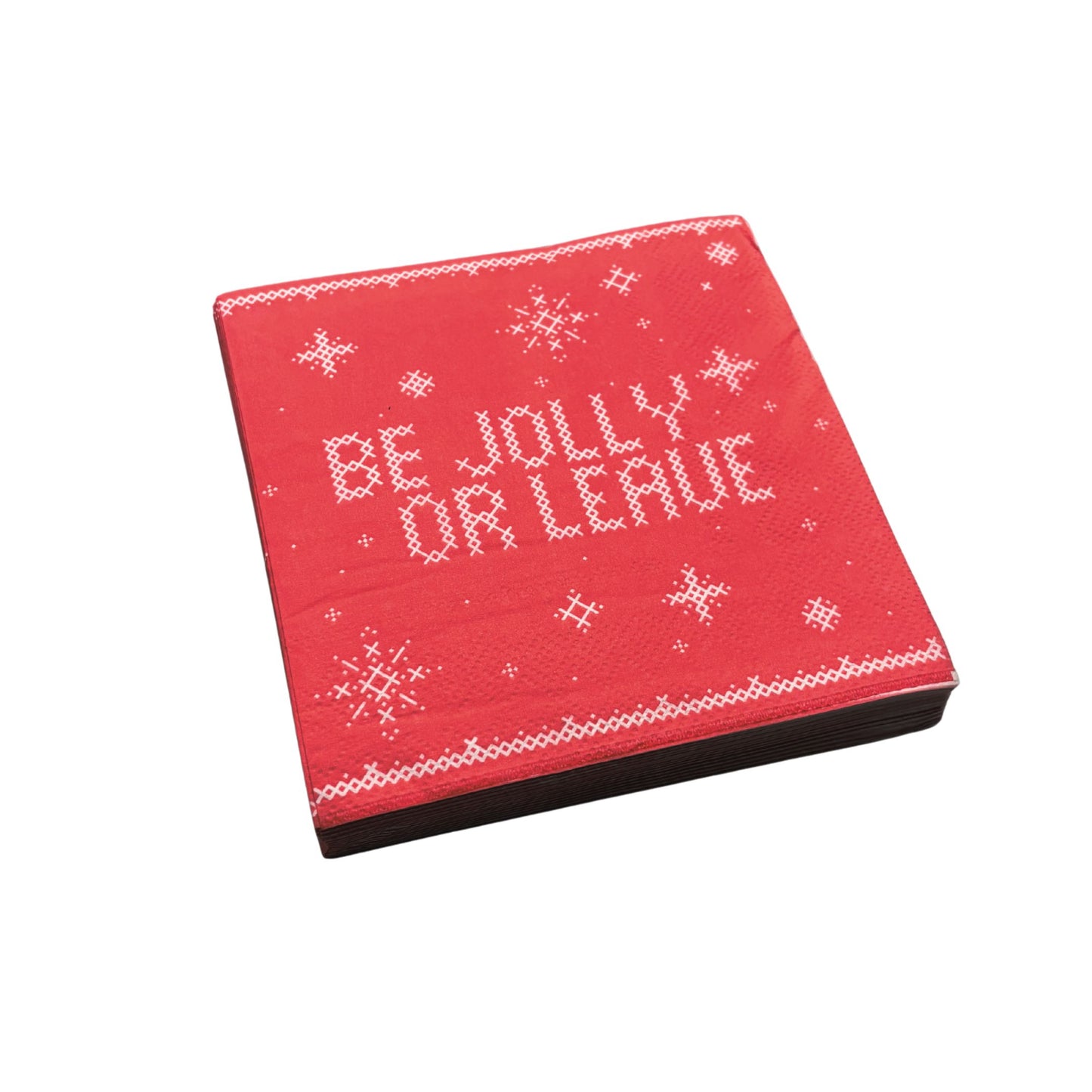 Be Jolly or Leave Christmas Beverage Napkins | Cross Stitch Pattern Cocktail Beverage Party Napkin | 5" Square