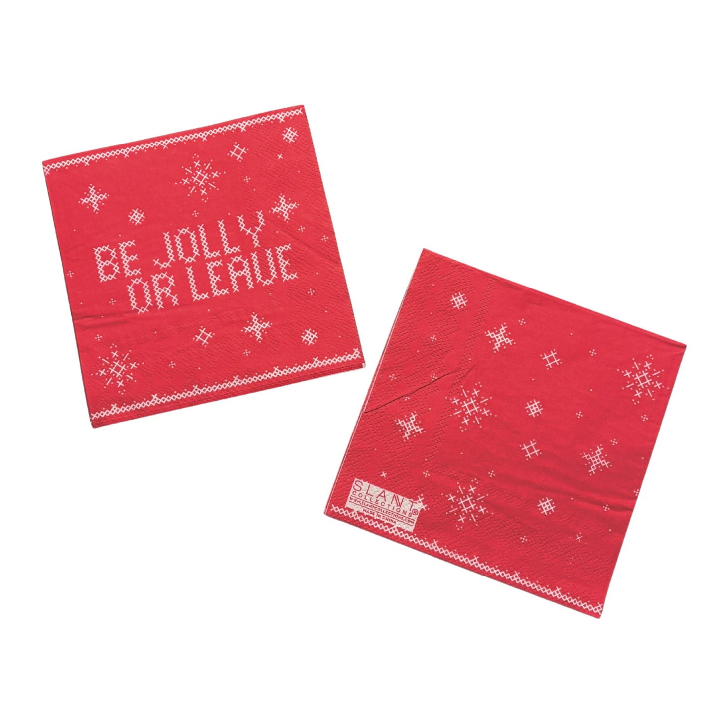 Be Jolly or Leave Christmas Beverage Napkins | Cross Stitch Pattern Cocktail Beverage Party Napkin | 5" Square
