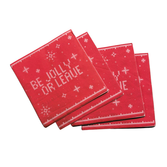 Be Jolly or Leave Christmas Beverage Napkins | Cross Stitch Pattern Cocktail Beverage Party Napkin | 5" Square-Slant-The Bullish Store