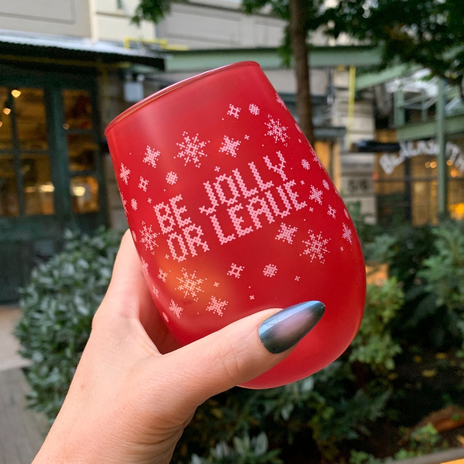 Be Jolly or Leave Stemless Christmas Wine Glass in Red | Holiday Drinkware 20 Oz