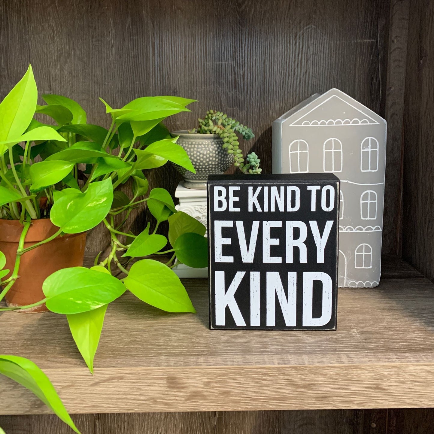 Be Kind To Every Kind Classic Black And White Box Sign, Funny/Rustic/Modern Quote Wall Art, Living/Dining/Bedroom, Cute Farmhouse Decor