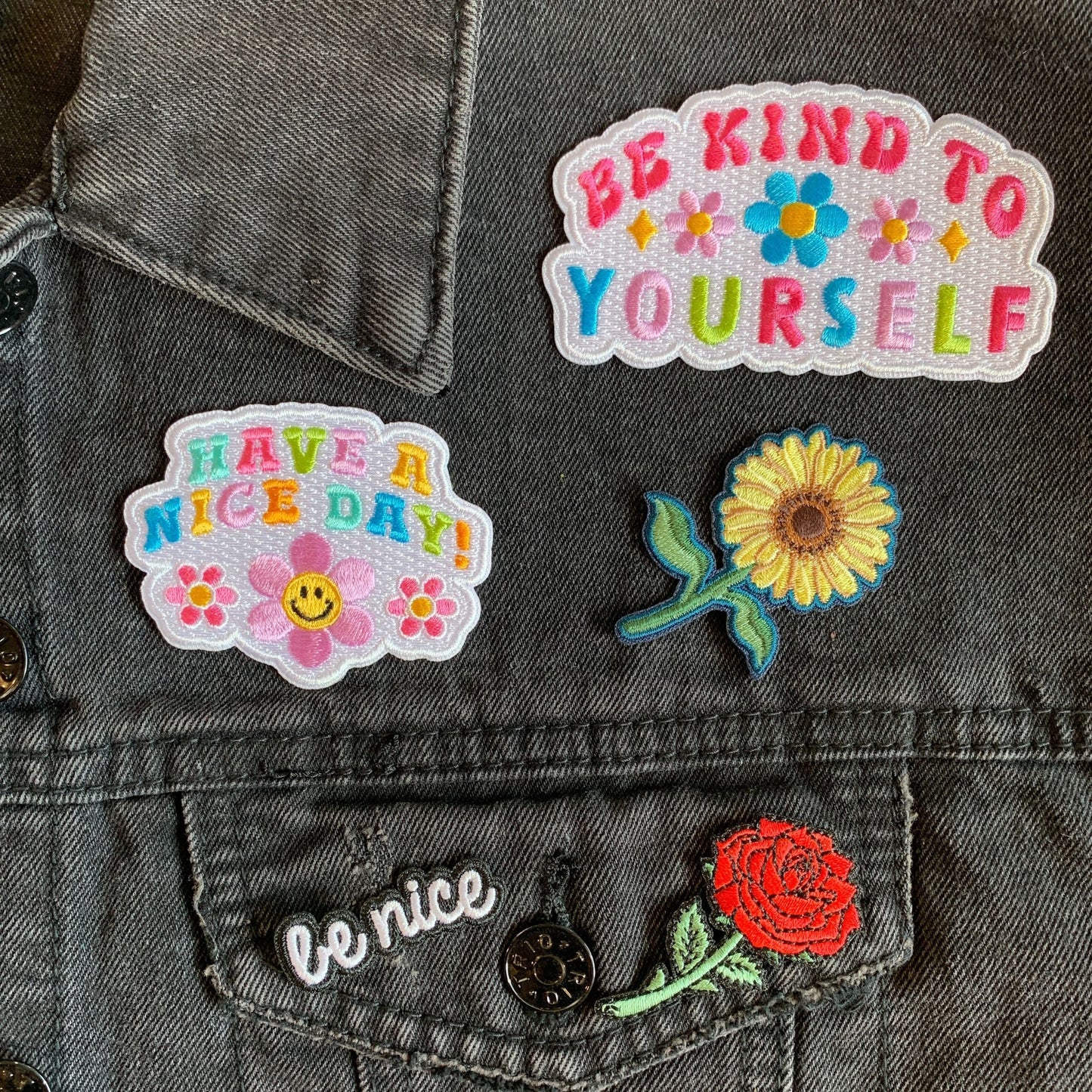 Be Kind to Yourself Positivity Quote Iron On Patches | Embroidered Applique