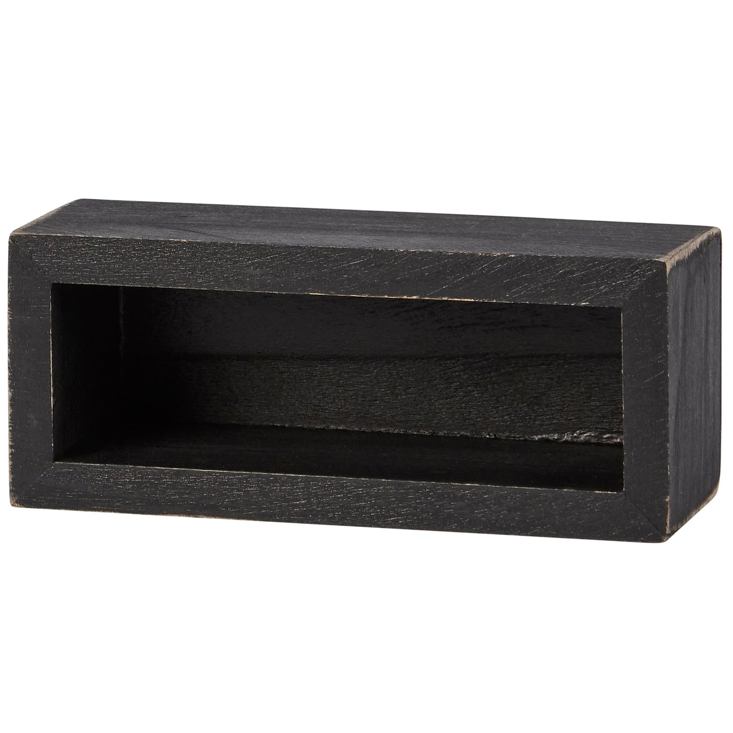 Black rectangular wooden box on a white background