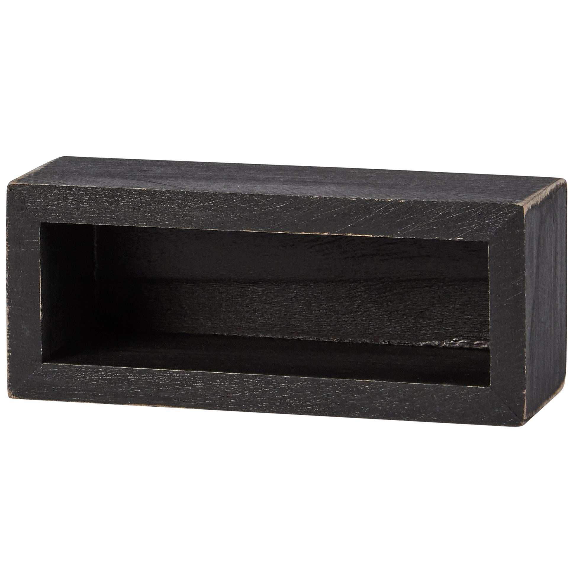 Black rectangular wooden box on a white background
