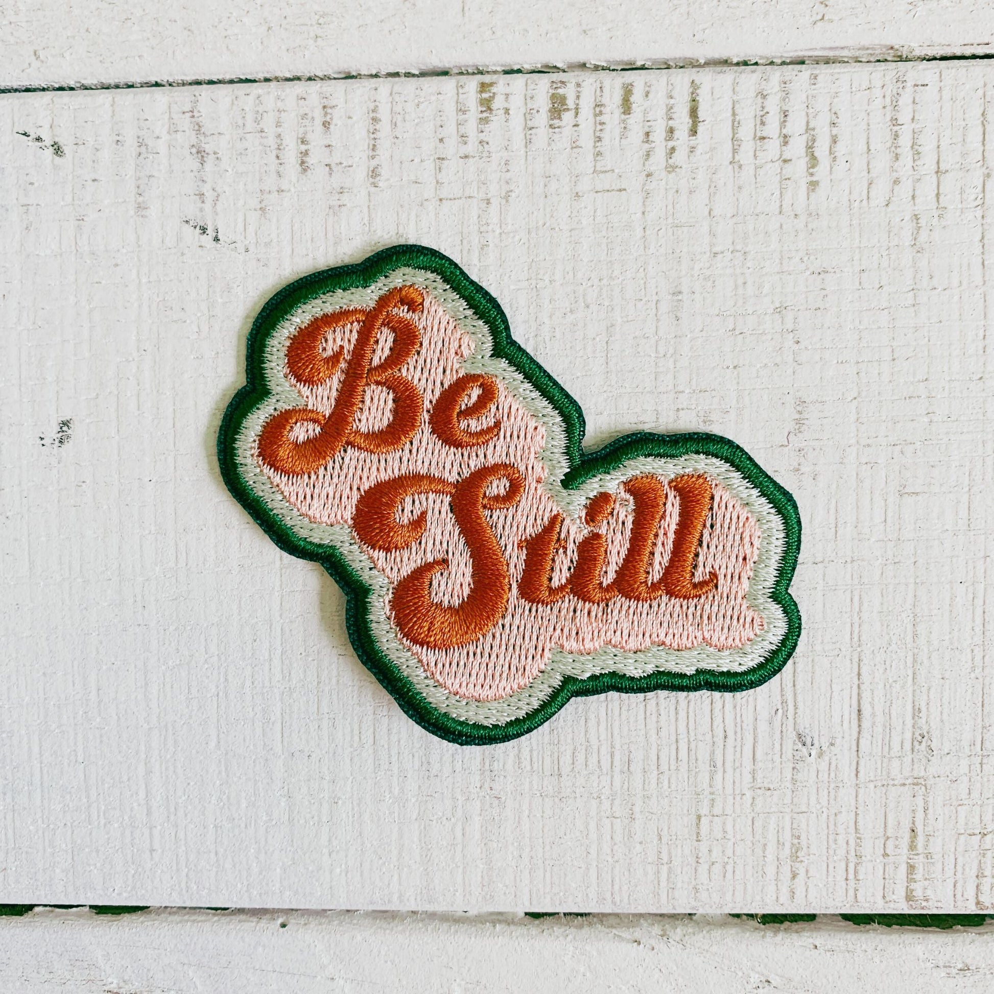 Be Still Iron-On Patch | Fabric Heat-transfer Embroidered Phrase Patch