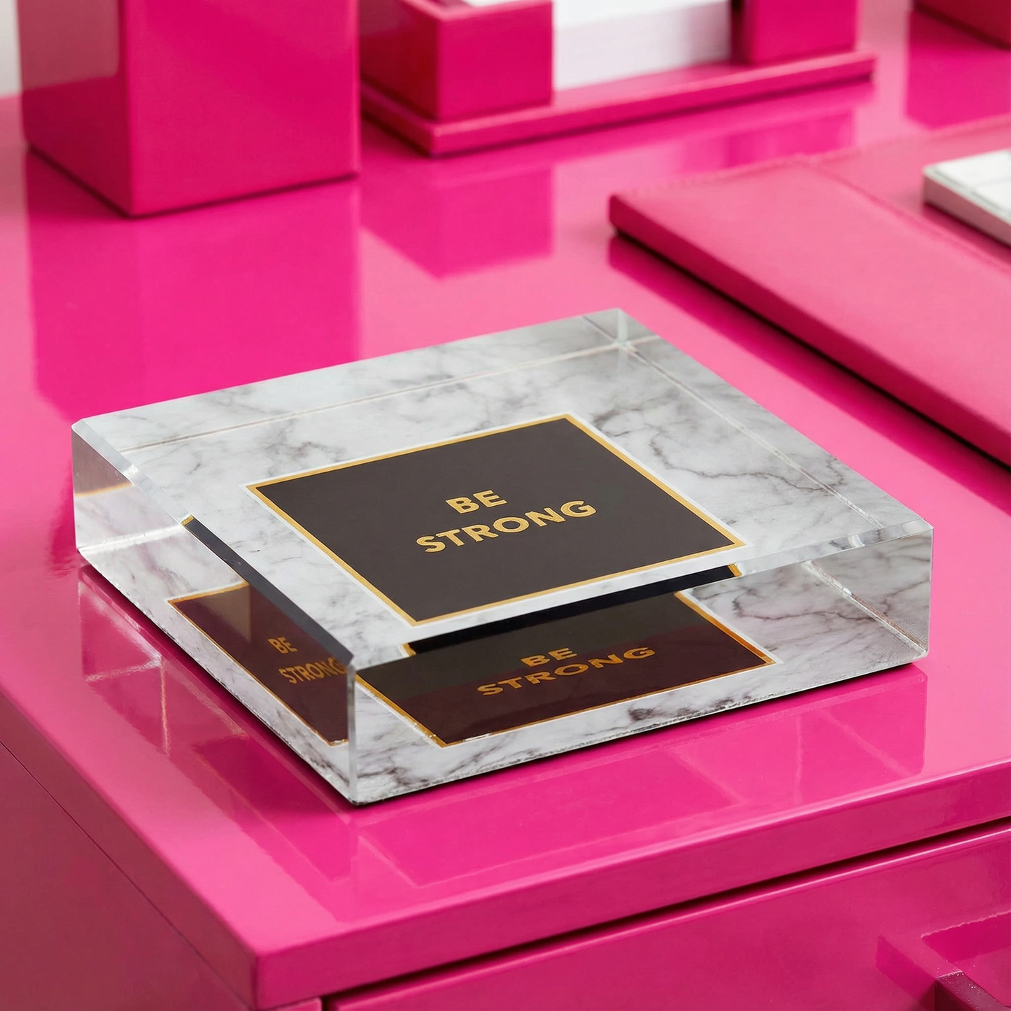 Be Strong 3"x3" Paperweight in Marble