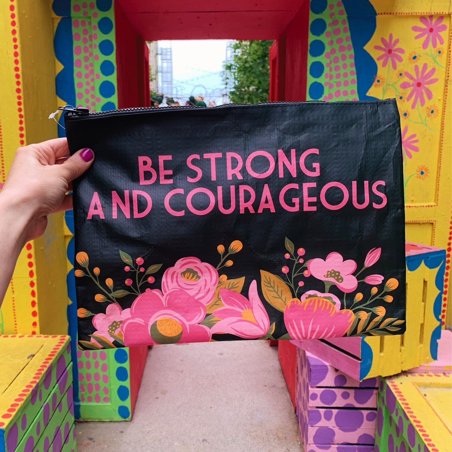 Be Strong And Courageous Zipper Folder | Double-sided Camo Pouch | 14.25" x 10"