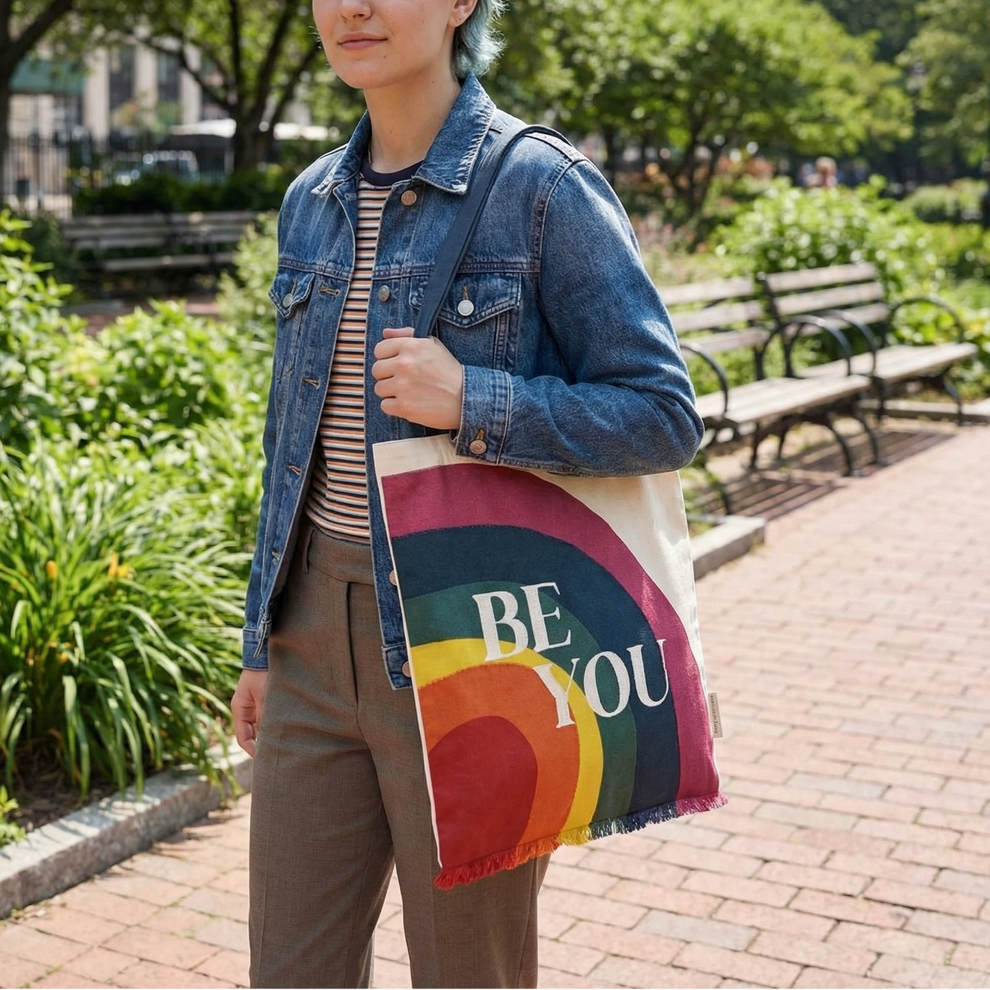 Be You Rainbow Pride Cotton Tote Bag | Embroidered LGBTQ+ Reusable Bag