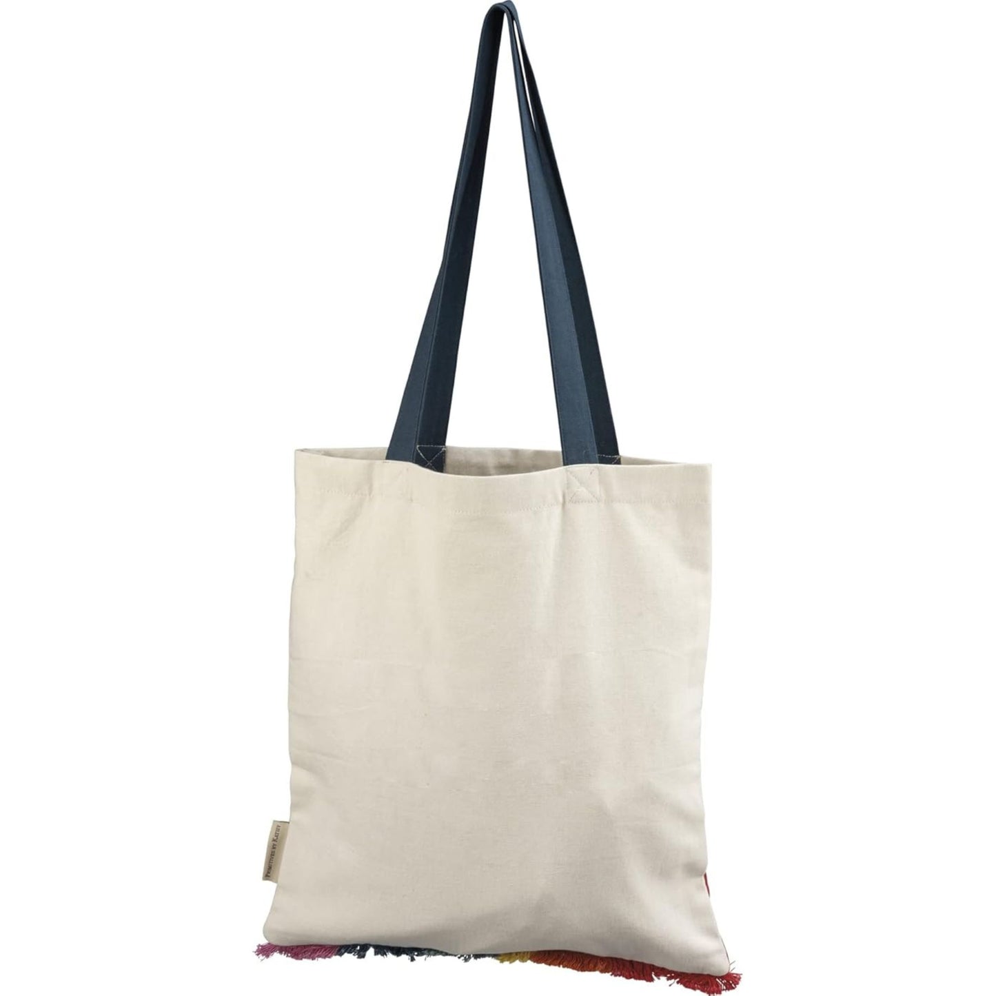 Beige tote bag with colorful fringe 