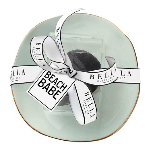 Beach Babe Sage Green Ceramic Tray with Makeup Sponge Gift Set | Cosmetic Giftable Beauty Tools Set