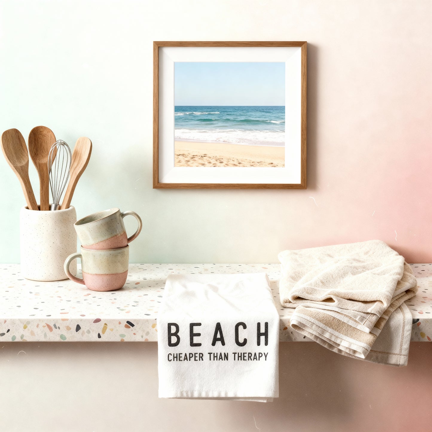Beach Cheaper Than Therapy Thirsty Boy Dish Towel | Cotton Flour Sack Kitchen Towel | 30" x 30"