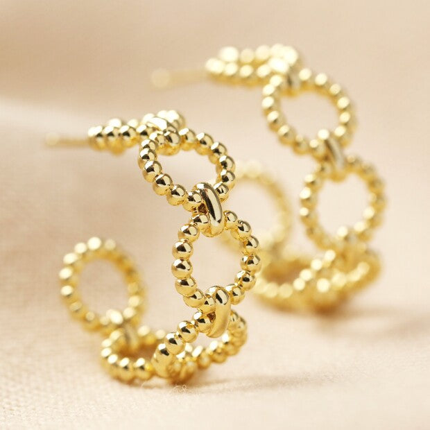 Beaded Chain Hoop Earrings in Gold | Designed in the UK | 14K Gold Plated