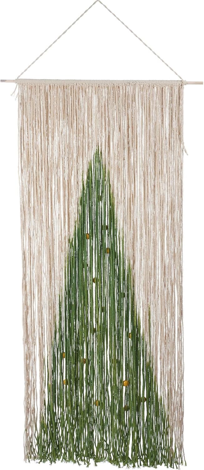 Beaded Tree Boho Christmas Wall Hanging | Cotton Fringe Tapestry with Wooden Beads-Primitives by Kathy-The Bullish Store