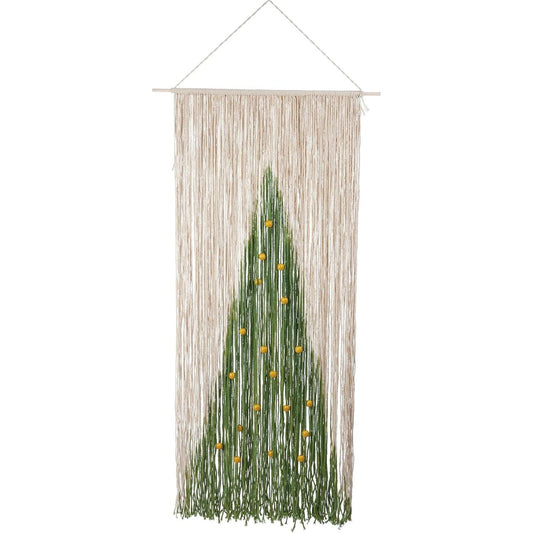 Beaded Tree Boho Christmas Wall Hanging | Cotton Fringe Tapestry with Wooden Beads-Primitives by Kathy-The Bullish Store