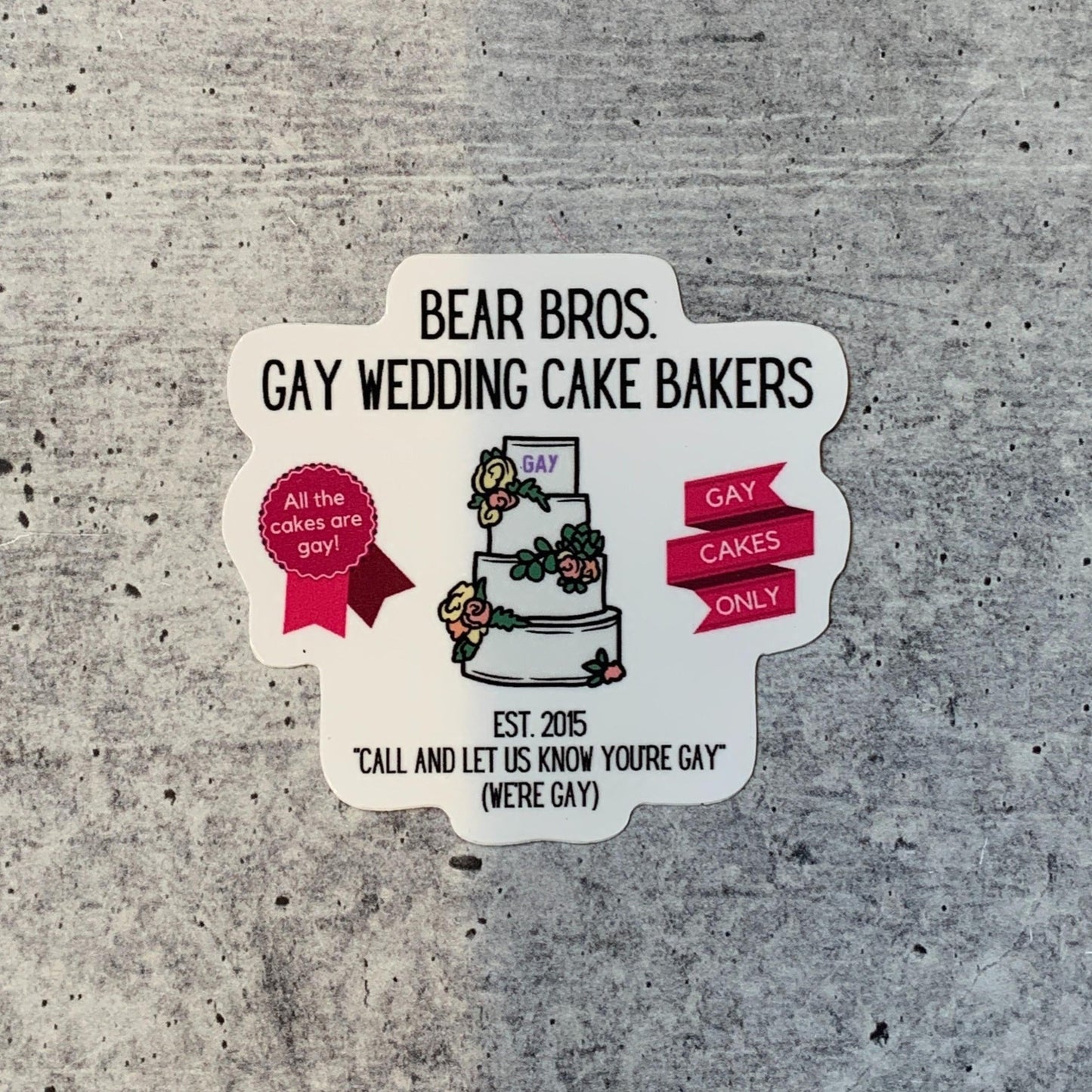 Bear Bros Gay Wedding Cake Baker Vinyl Sticker | Pride LGBTQ+ Funny Decal