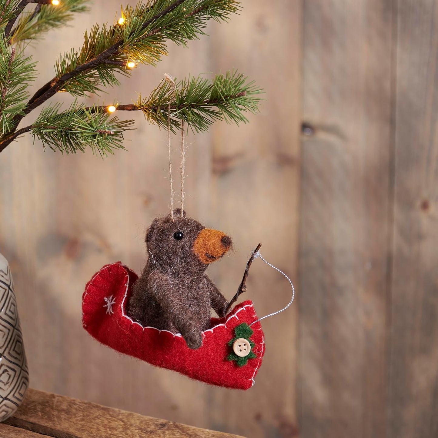 Bear in Canoe Critter Ornament Decor | Nature Love Home Accent