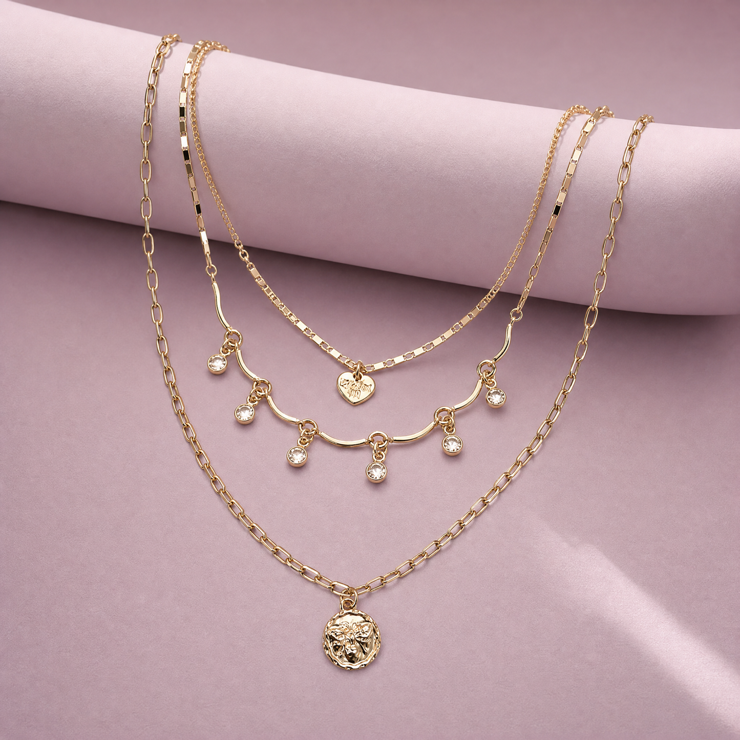 Bee Coin Heart Charm Stone Drop Layer Necklace-JOSSLYN by Wall to Wall-The Bullish Store