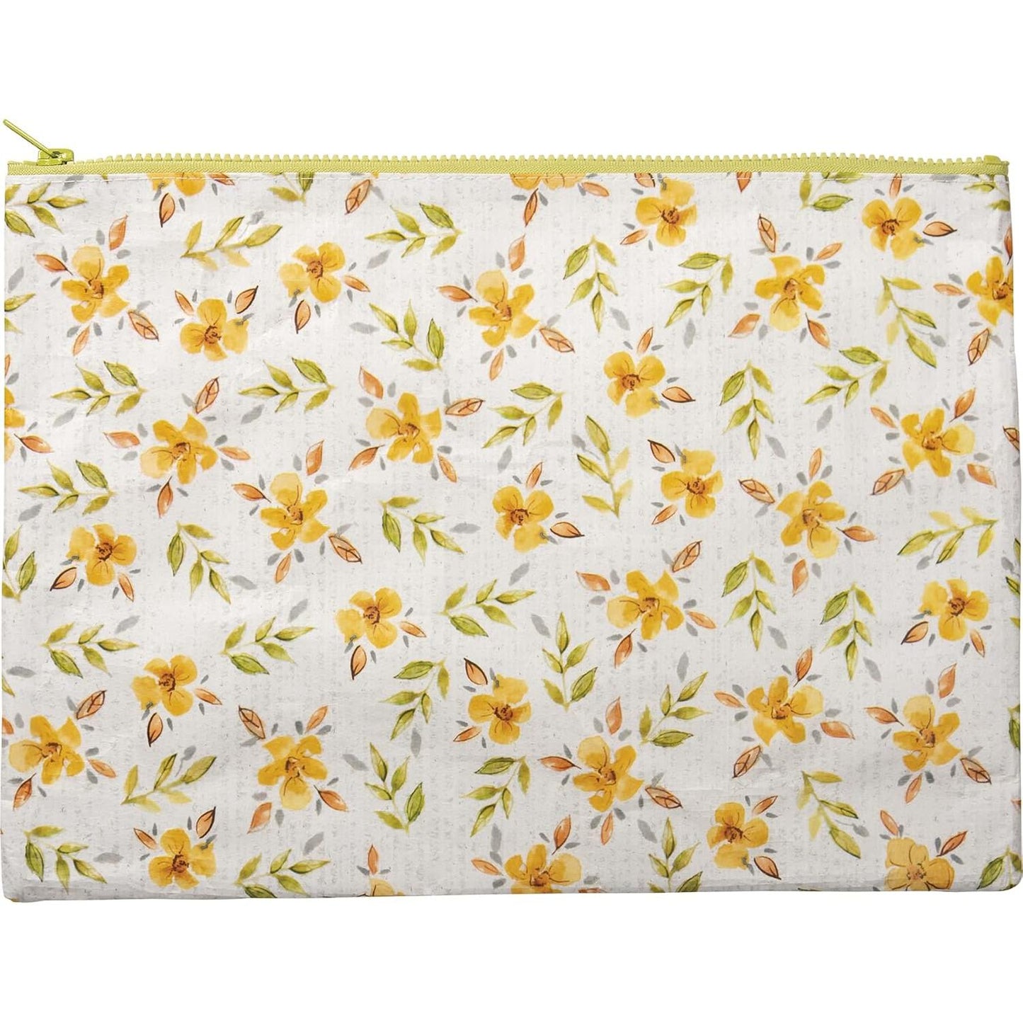 Floral patterned pouch with yellow flowers and green leaves