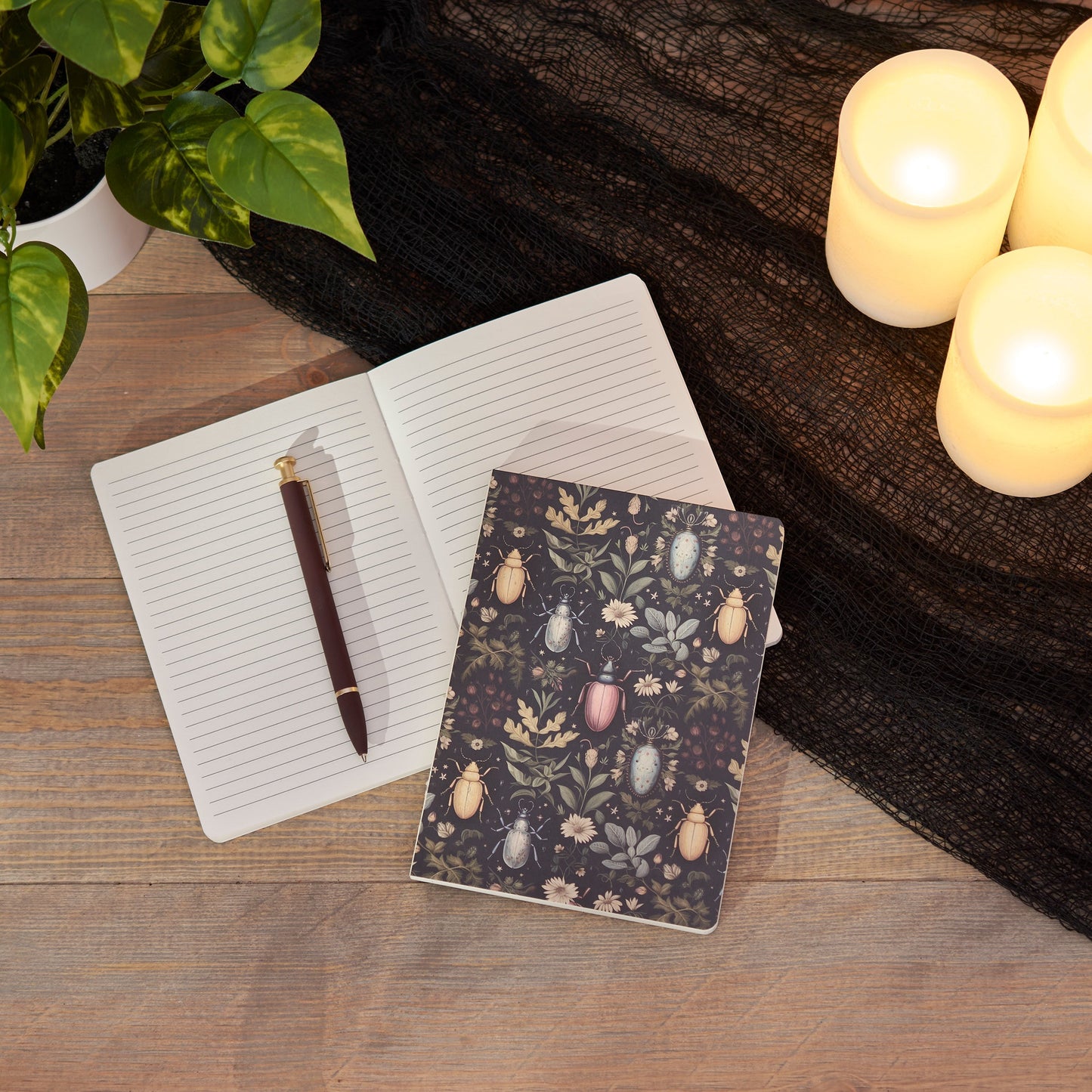 Beetles and Florals Journal | Double-Sided Notebook | 160 Lined Pages