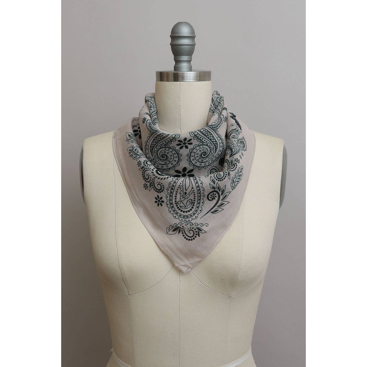 Beige Paisley Floral Patterned Bandana | Unisex Boho Neck Scarf