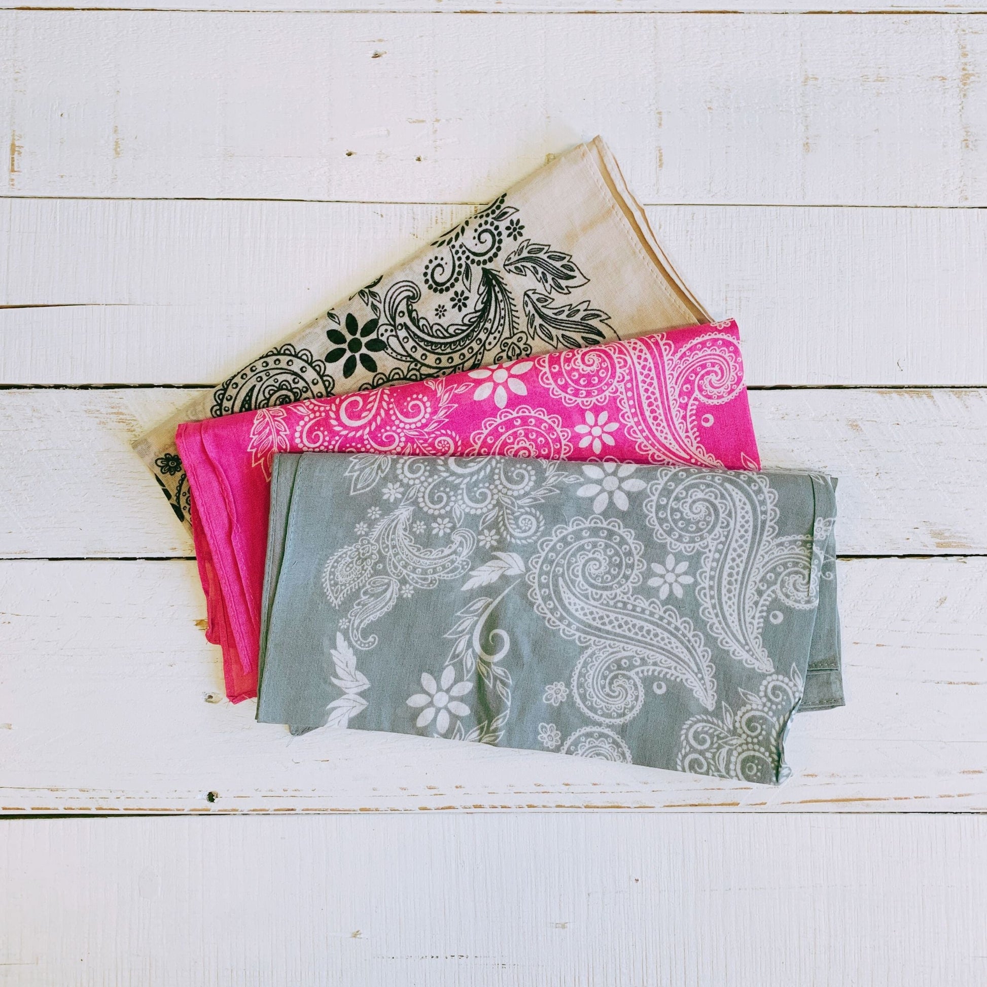 Beige Paisley Floral Patterned Bandana | Unisex Boho Neck Scarf