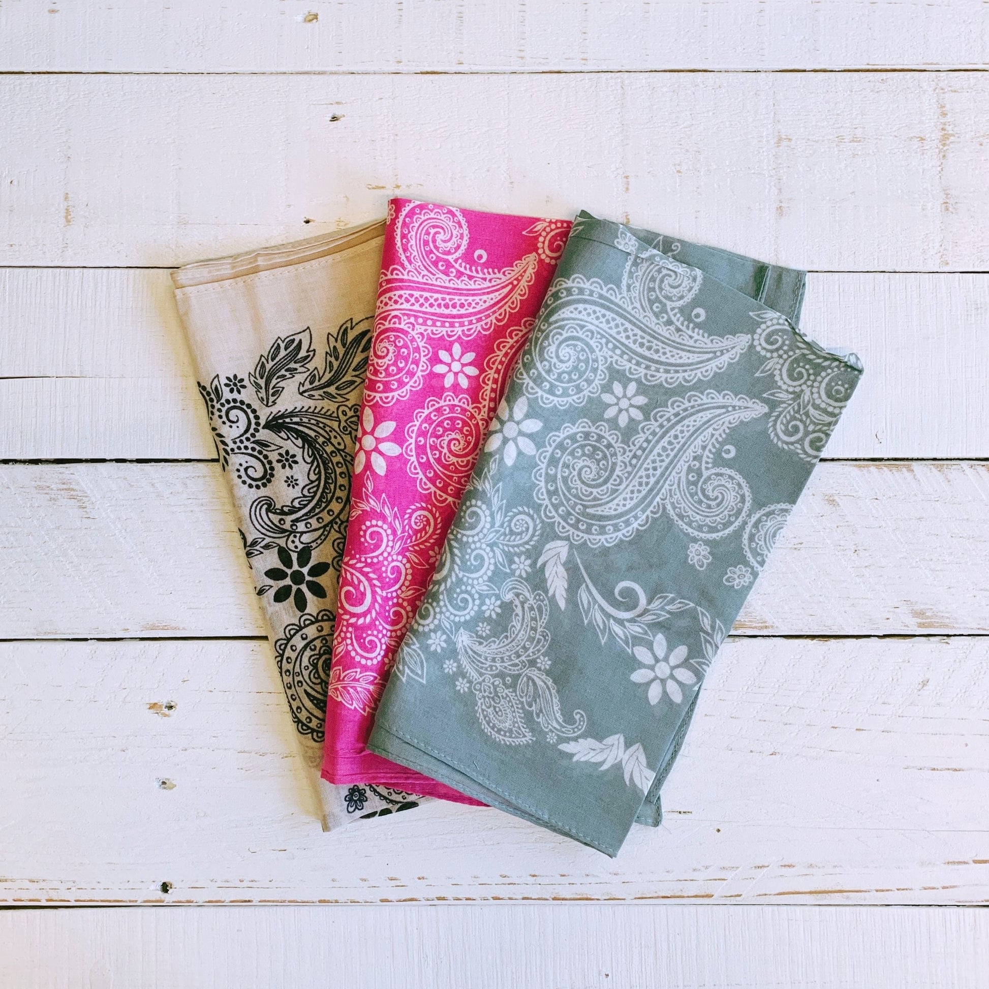 Beige Paisley Floral Patterned Bandana | Unisex Boho Neck Scarf