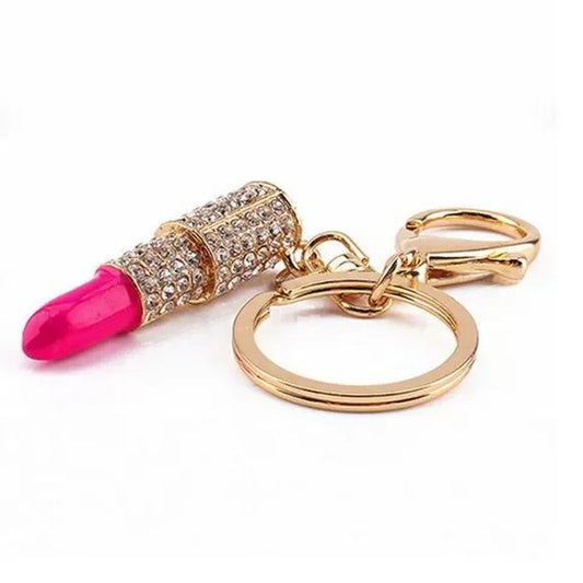 Bejeweled Lipstick Keychain & Bag Charm | Cute Pink & Gold Mini Charm