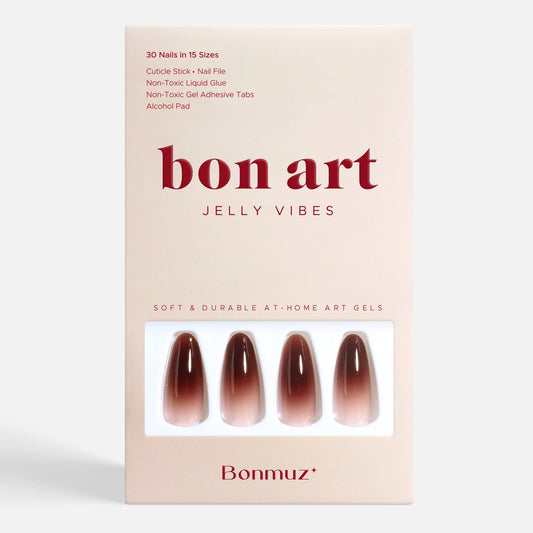 Berry Cocoa Drip Press-On Nails | Burgundy & Cocoa Gradient Nails | Glossy & Reusable