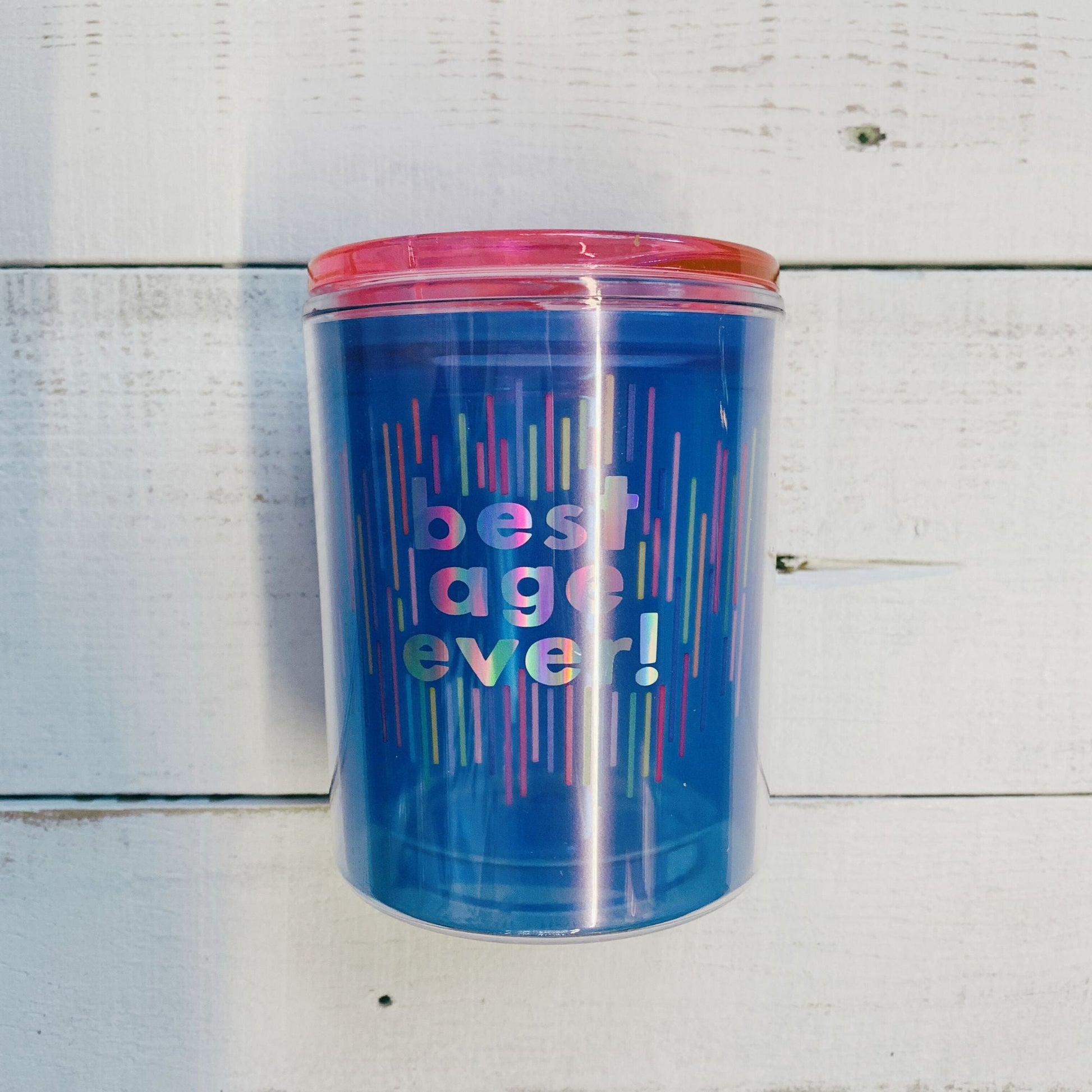 Best Age Ever Birthday Double-Wall Short Tumbler in Blue | Insulated Acrylic Travel Tumbler with Lid