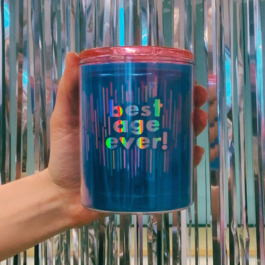 Best Age Ever Birthday Double-Wall Short Tumbler in Blue | Insulated Acrylic Travel Tumbler with Lid