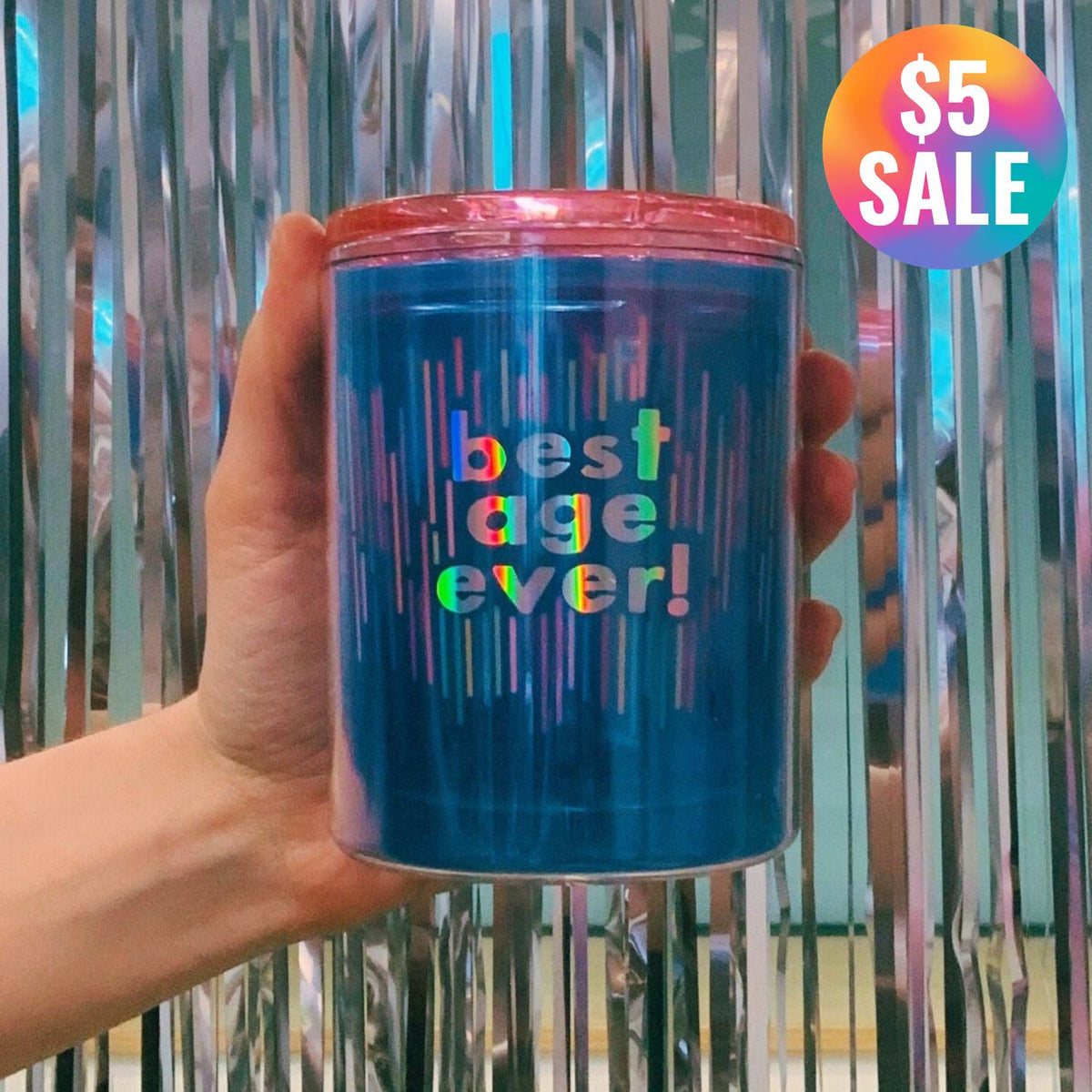 Best Age Ever Birthday Double-Wall Short Tumbler in Blue | Insulated Acrylic Travel Tumbler with Lid