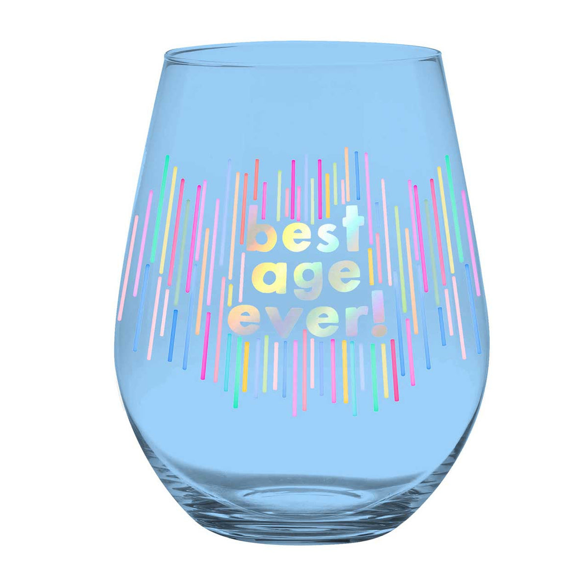 Best Age Ever Jumbo Stemless Wine Glass in Blue Mockup image on white background