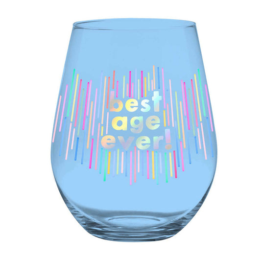 Best Age Ever Jumbo Stemless Wine Glass in Blue | 30 Oz. | Holds an Entire Bottle of Wine