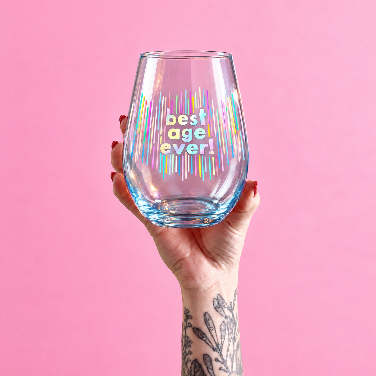 Best Age Ever Jumbo Stemless Wine Glass in Blue | 30 Oz. | Holds an Entire Bottle of Wine-Slant-The Bullish Store