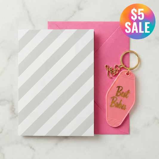Best Babes Motel Style Keychain with Birthday Greeting Card | Gift for Her