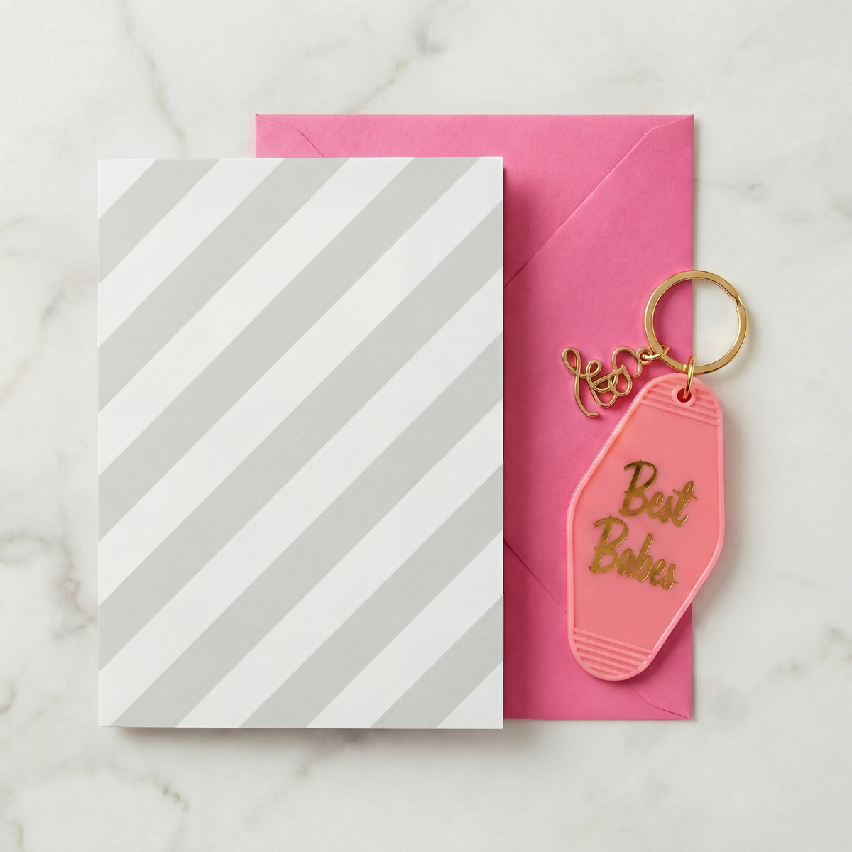 Best Babes Motel Style Keychain with Birthday Greeting Card | Gift for Her