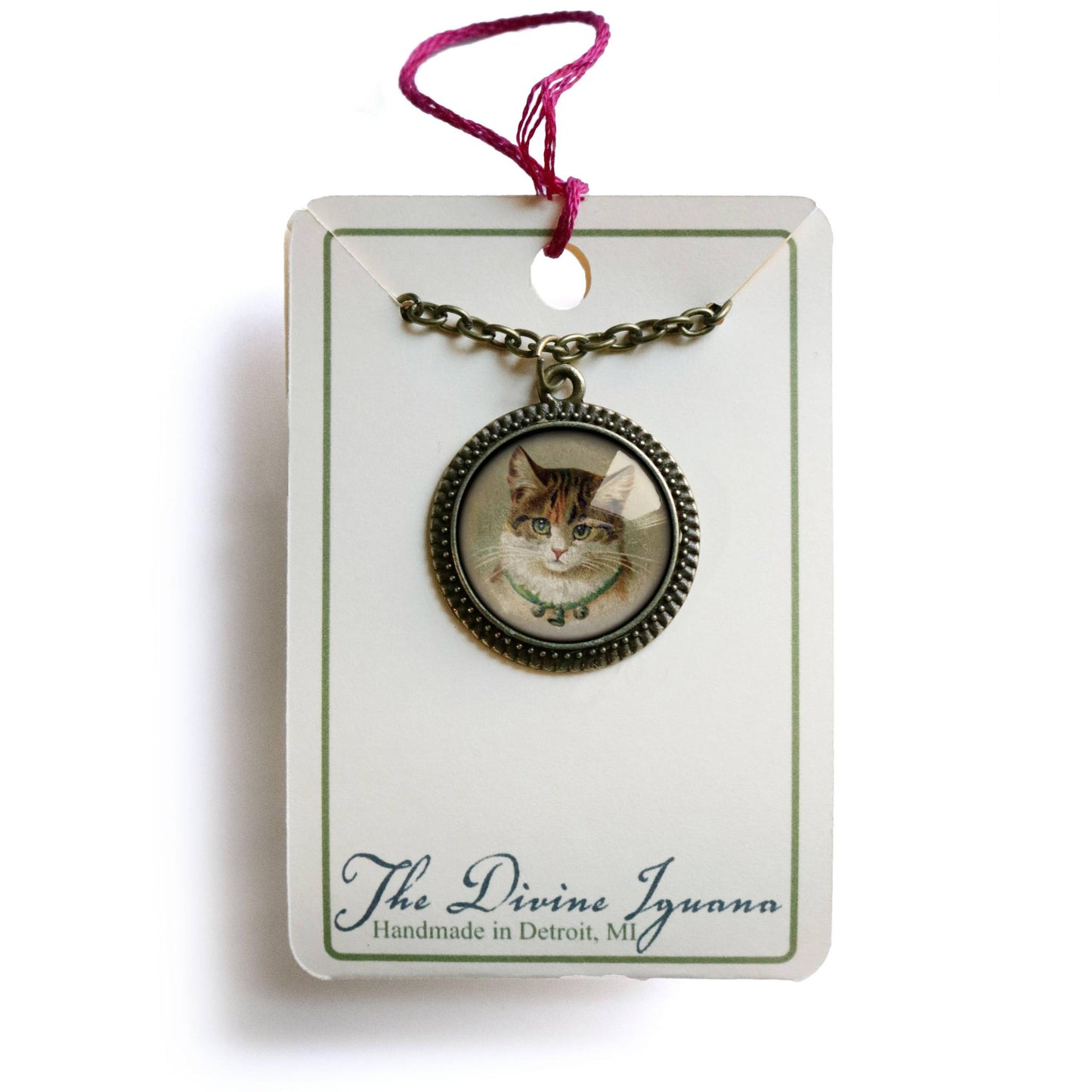 Best Friends Calico Cat Pendant Necklace | Vintage Inspired Glass Cabochon, Handmade Cat Jewelry