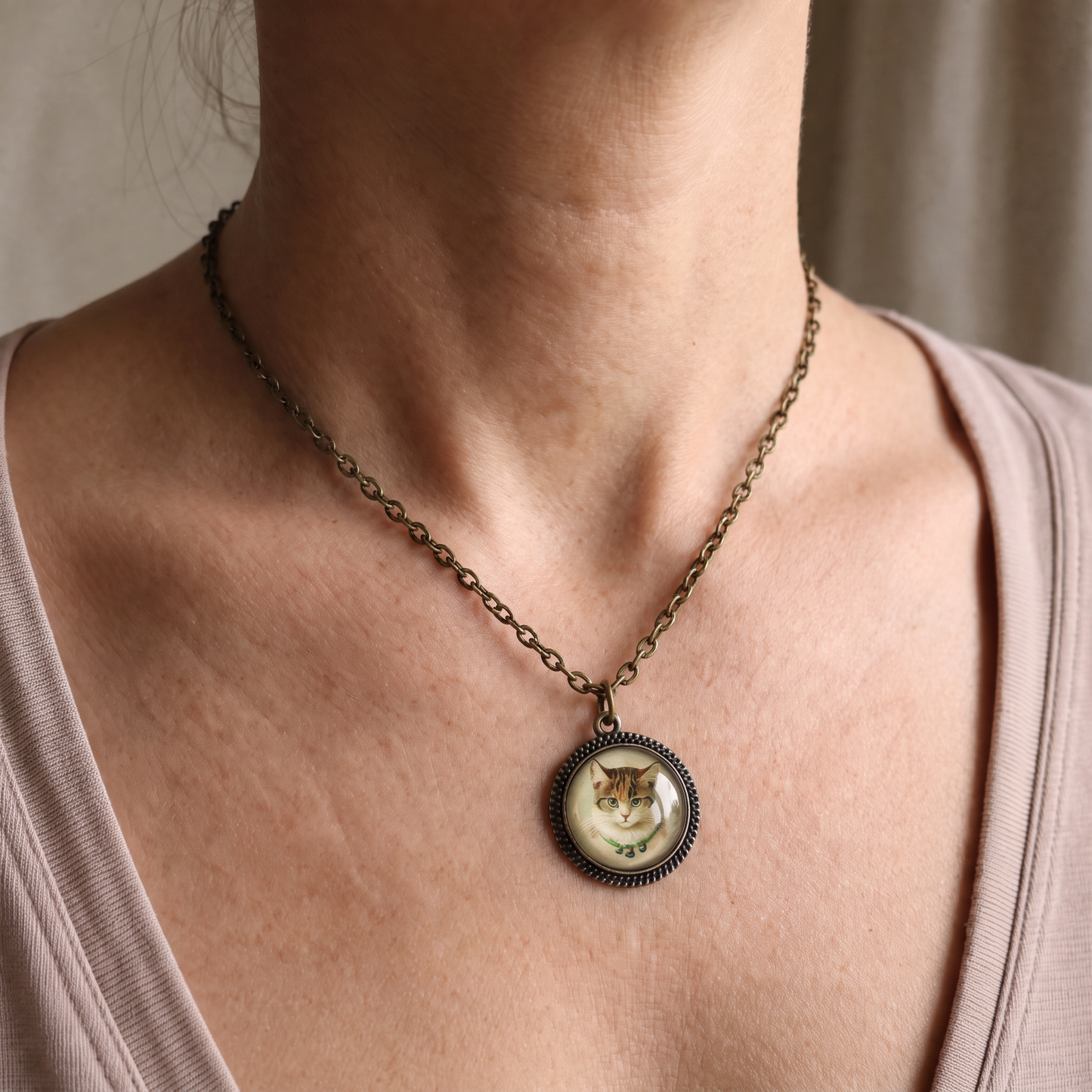 Best Friends Calico Cat Pendant Necklace | Vintage Inspired Glass Cabochon, Handmade Cat Jewelry-Divine Iguana-The Bullish Store