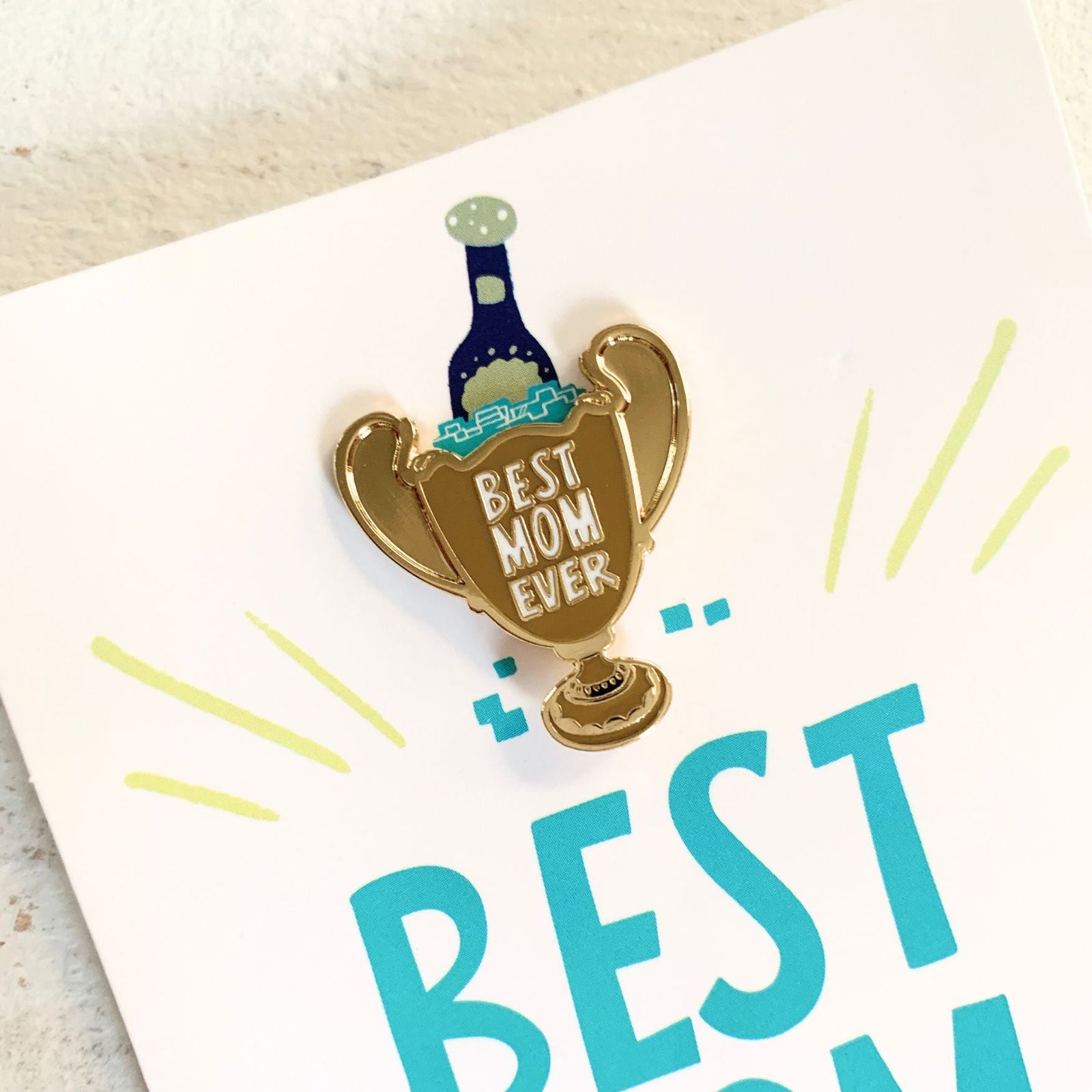 Best Mom Ever Trophy Enamel Pin and Card