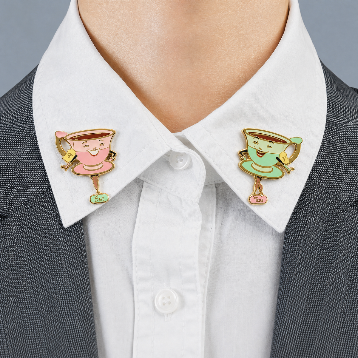 Best Teas Hard Enamel Pin Set of 2 | Gold-Plated Teacups-Kitschy Delish-The Bullish Store