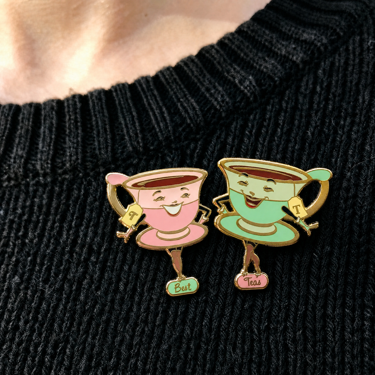 Best Teas Hard Enamel Pin Set of 2 | Gold-Plated Teacups-Kitschy Delish-The Bullish Store