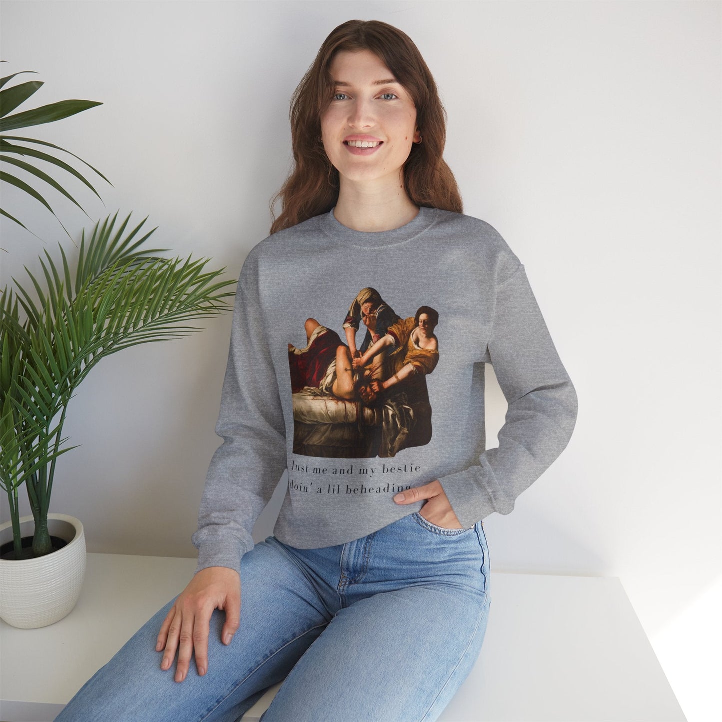 Besties Doing a Nice Beheading! Judith Slaying Holofernes Unisex Heavy Blend™ Crewneck Sweatshirt (Sizes S-5X)