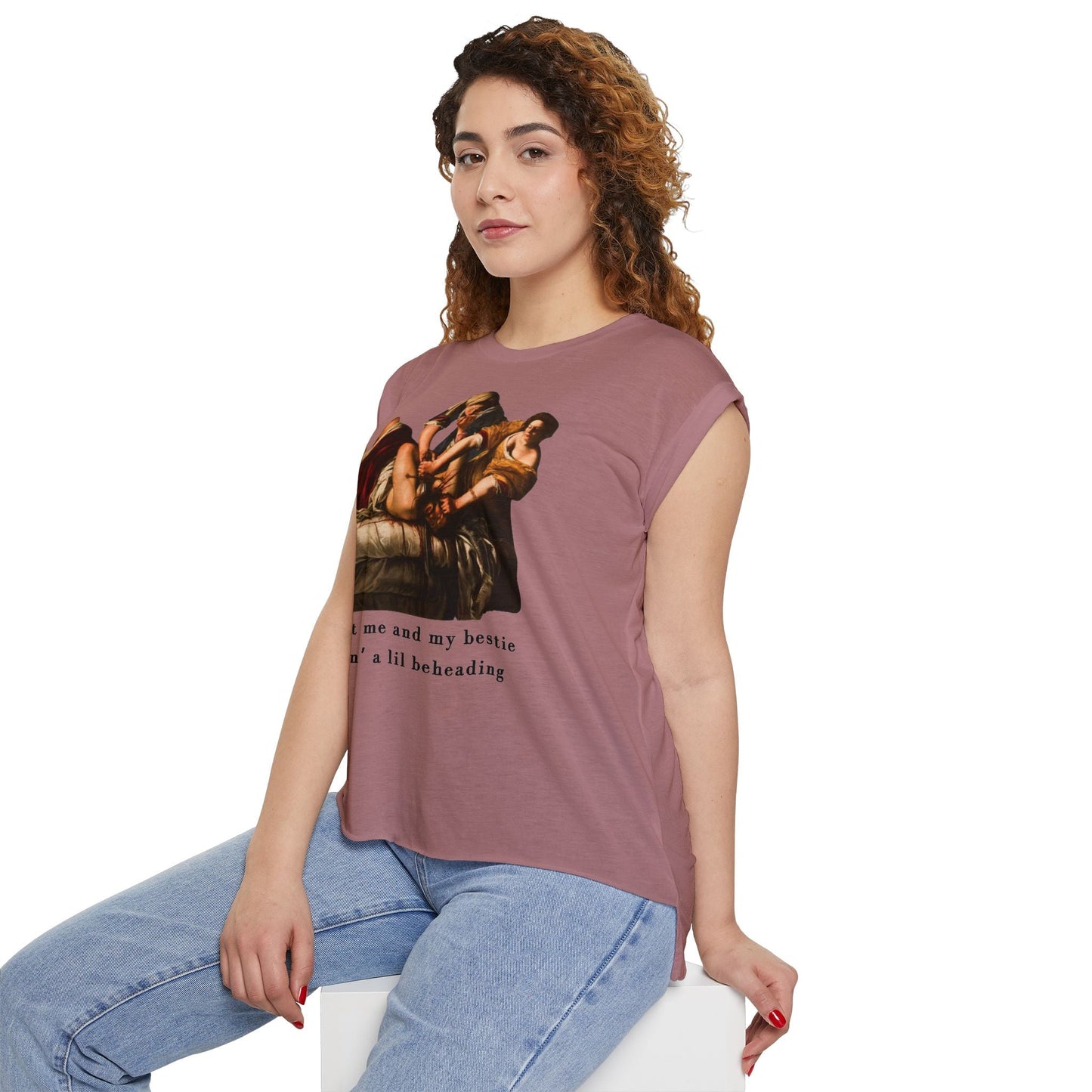 Besties Doing a Nice Beheading! Judith Slaying Holofernes Women’s Flowy Rolled Cuffs Muscle Tee Shirt