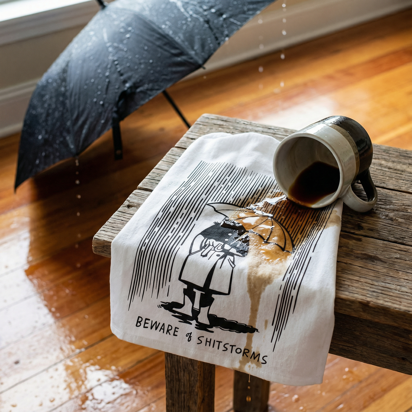 Beware Of Shitstorms Kitchen Towel | Black and White Cotton Hand Tea Dish Cloth | 28" x 28"